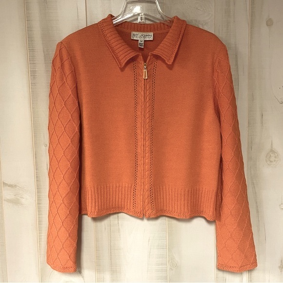 St. John Collection Sweaters - Vintage St. John Collection Orange Wool Blend Santana Knit Zip Up Sweater Sz 14